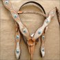 WESTERN LEATHER HORSE BRIDLE HEADSTALL BREAST COLLAR COWHIDE HAIR ON W/ CONCHO