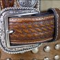 34 INCH WESTERN ARIAT LEATHER MENS BELT STUDS CONCHOS BASKET WEAVE BROWN