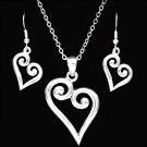 3D SILVER STRIKE SMOOTH LADIES WOMAN HEART PENDANT EARRINGS NECKLACE SET