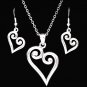 3D SILVER STRIKE SMOOTH LADIES WOMAN HEART PENDANT EARRINGS NECKLACE SET