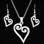3D SILVER STRIKE SMOOTH LADIES WOMAN HEART PENDANT EARRINGS NECKLACE SET