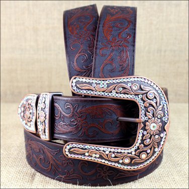 40 inch C20925 JUSTIN BROWN COPPER CREEK WESTERN LEATHER LADIES BELT COWGIRL