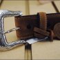 BROWN TAN JUSTIN ODESSA WESTERN TOOLED LEATHER MEN'S BELT WITH SHOW STAR CONCHO