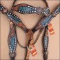HILASON WESTERN LEATHER BRIDLE HEADSTALL BREAST COLLAR BLACK TURQUOISE ALLIGATOR