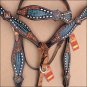 HILASON WESTERN LEATHER BRIDLE HEADSTALL BREAST COLLAR BLACK TURQUOISE ALLIGATOR