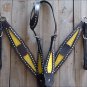 HILASON WESTERN LEATHER ONE EAR HORSE HEADSTALL BREAST COLLAR BROWN YELLOW INLAY
