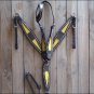 HILASON WESTERN LEATHER ONE EAR HORSE HEADSTALL BREAST COLLAR BROWN YELLOW INLAY