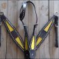 HILASON WESTERN LEATHER ONE EAR HORSE HEADSTALL BREAST COLLAR BROWN YELLOW INLAY