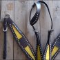 HILASON WESTERN LEATHER ONE EAR HORSE HEADSTALL BREAST COLLAR BROWN YELLOW INLAY