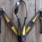 HILASON WESTERN LEATHER ONE EAR HORSE HEADSTALL BREAST COLLAR BROWN YELLOW INLAY