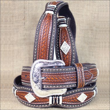 40 INCH WESTERN NOCONA WESTERN LEATHER MENS BELT SCALLOP OVERLAY COPPER