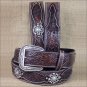 34 INCH WESTERN ARIAT LEATHER MENS BELT ROWEL BROWN OILED ROWDY