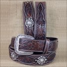 36 INCH WESTERN ARIAT LEATHER MENS BELT ROWEL BROWN OILED ROWDY