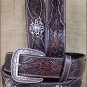 36 INCH WESTERN ARIAT LEATHER MENS BELT ROWEL BROWN OILED ROWDY