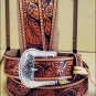 32in. TONY LAMA FLORAL HAND TOOLED WESTERN LEATHER MEN BELT TAN