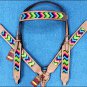 HILASON WESTERN LEATHER HORSE BRIDLE HEADSTALL BREAST COLLAR TAN W/ AZTEC INLAY