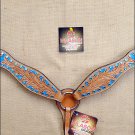 HILASON WESTERN LEATHER HORSE BREAST COLLAR W/ TURQUOISE HAND PAINT INLAY S311