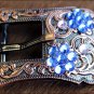 SET OF 32 RSAP PINK BLUE CRYSTALS FLORAL COPPER FINISH BUCKLE SET BELT HEADSTALL