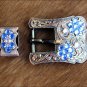 SET OF 32 RSAP PINK BLUE CRYSTALS FLORAL COPPER FINISH BUCKLE SET BELT HEADSTALL