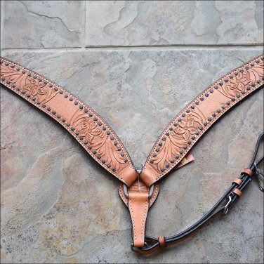 NEW HILASON WESTERN LEATHER H TOOL HORSE BREAST COLLAR - TAN