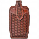 3D TAN BASKETWEAVE HAND TOOLED LEATHER LARGE SMARTPHONE HOLDER ELASTIC SIDES