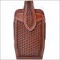 3D TAN BASKETWEAVE HAND TOOLED LEATHER LARGE SMARTPHONE HOLDER ELASTIC SIDES