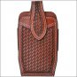 3D TAN BASKETWEAVE HAND TOOLED LEATHER LARGE SMARTPHONE HOLDER ELASTIC SIDES