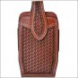 3D TAN BASKETWEAVE HAND TOOLED LEATHER LARGE SMARTPHONE HOLDER ELASTIC SIDES