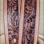 42 INCH WESTERN MEN TAN TOOLED DARK BROWN LEATHER STITCHING BELT