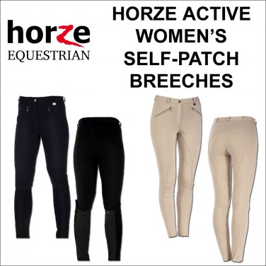 HORZE ACTIVE WOMEN HORSE RIDING COTTON SELF PATCH BREECHES BLACK BROWN