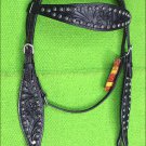 F9BK HILASON WESTERN LEATHER HORSE BRIDLE HEADSTALL BLACK FLORAL CARVED