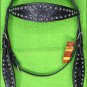 F9BK HILASON WESTERN LEATHER HORSE BRIDLE HEADSTALL BLACK FLORAL CARVED