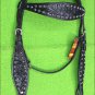 F9BK HILASON WESTERN LEATHER HORSE BRIDLE HEADSTALL BLACK FLORAL CARVED