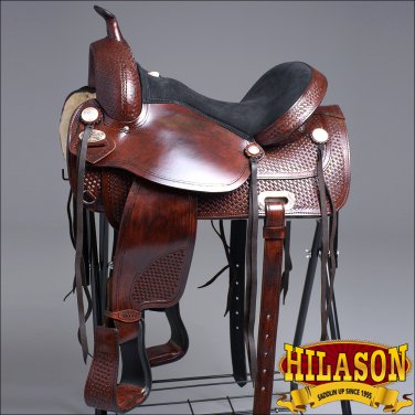 TO106AM-F HILASON TREELESS WESTERN LEATHER TRAIL BARREL RACING SADDLE 17"