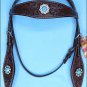 F42 HILASON WESTERN LEATHER HORSE HEADSTALL BRIDLE BROWN TURQUOISE BLING CONCHO