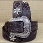 30" JUSTIN BROWN COUNTY DAISY WESTERN LEATHER LADIES BELT RHINESTONE