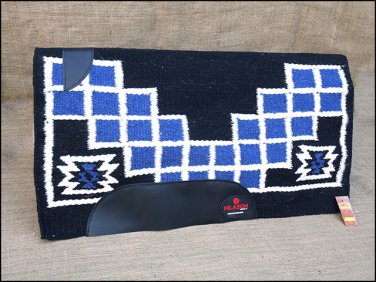 FEP241 BLUE & BLACK HILASON WESTERN NEW ZEALAND WOOL SADDLE BLANKET HORSE RODEO