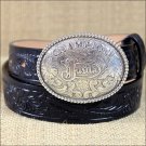 JUSTIN BLACK TOOL LEATHER CHILDREN'S BELT WITH CHAMPION BUCKLE