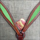 HILASON WESTERN LEATHER HORSE BREAST COLLAR MAHOGANY LIME GREEN INLAY