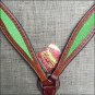 HILASON WESTERN LEATHER HORSE BREAST COLLAR MAHOGANY LIME GREEN INLAY