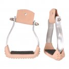 TOUGH 1 LIGHTWEIGHT ALUMINIUM LEATHER ANGLED HORSE SILVER STIRRUPS PAIR 2" TREAD