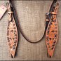 V1 HILASON WESTERN LEATHER HORSE BRIDLE HEADSTALL TAN W/ BLACK HAND PAINT INLAY