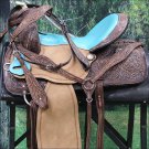 FI134ROF- WESTERN BARREL RACING TRAIL SADDLE 15" WITH BRIDLE BREAST COLLAR SET