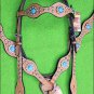 HILASON WESTERN LEATHER HORSE HEADSTALL BREAST COLLAR TAN TURQUOISE BLING CONCHO