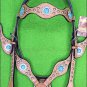 HILASON WESTERN LEATHER HORSE HEADSTALL BREAST COLLAR TAN TURQUOISE BLING CONCHO