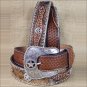 44 INCH WESTERN NOCONA HAIR STAR CONCHO BROWN LEATHER MENS BELT