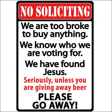 12X17 RIVERS EDGE HOME D&Atilde;�COR NO SOLICITING EMBOSSED WEATHERPROOF TIN SIGN