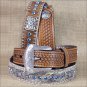36 INCH WESTERN MEN NOCONA CONCHOS NATURAL BASKET STAMP LEATHER BELT