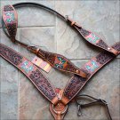 S8 HILASON WESTERN LEATHER HORSE ONE EAR HEADSTALL BREAST COLLAR BUTTERFLY BROWN