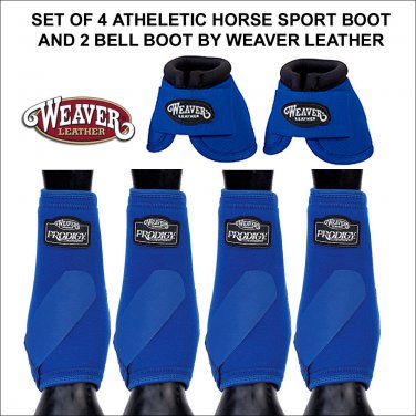 BLUE MEDIUM WEAVER PRODIGY ATHLETIC HORSE LEG FRONT REAR BOOTS 4 PACK 2 BELL